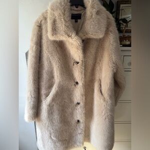Bernardo Women's Cream Faux Fur Coat with Button Front